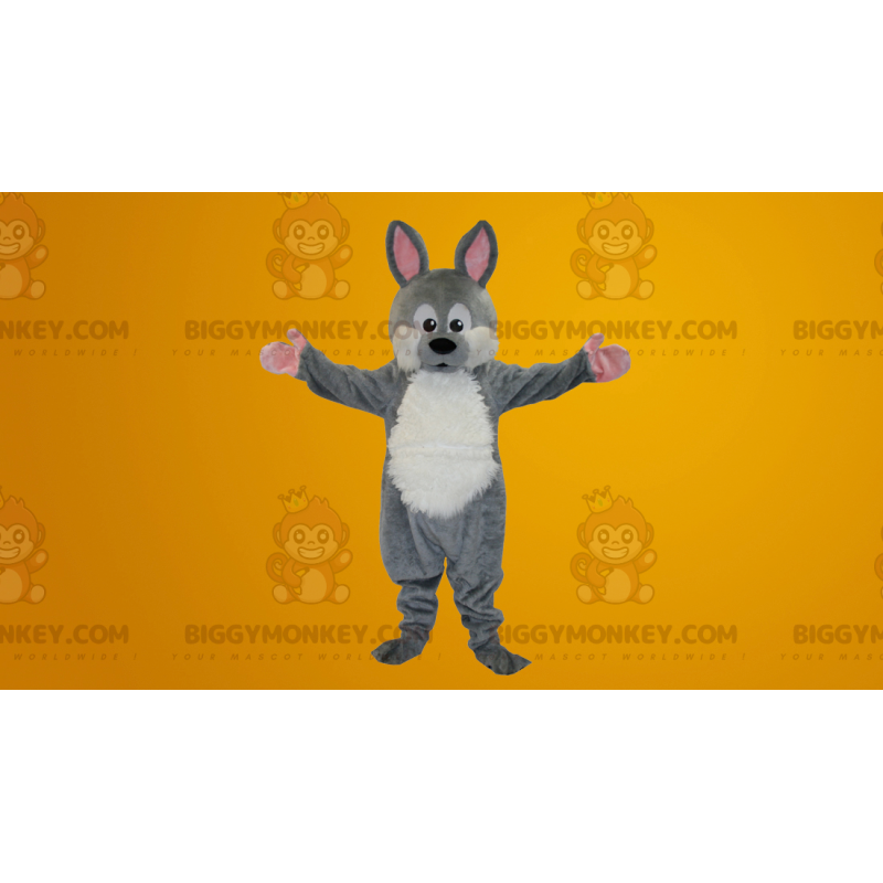 Costume de mascotte BIGGYMONKEY™ de lapin gris et blanc -