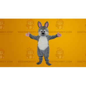 Costume de mascotte BIGGYMONKEY™ de lapin gris et blanc -