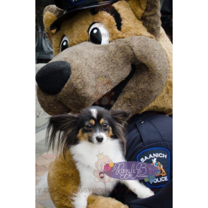 BIGGYMONKEY™ Brun hundmaskotdräkt utklädd till polis -