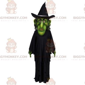 Green Witch BIGGYMONKEY™ Mascot Costume Dressed in Black -