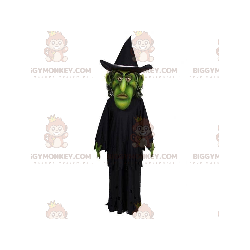 Green Witch BIGGYMONKEY™ Mascot Costume Dressed in Black –