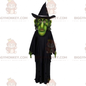 Grön häxa BIGGYMONKEY™ maskotdräkt klädd i svart - BiggyMonkey