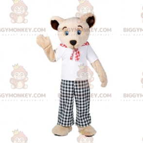 Beige bamse BIGGYMONKEY™ maskotkostume med plaidoutfit -