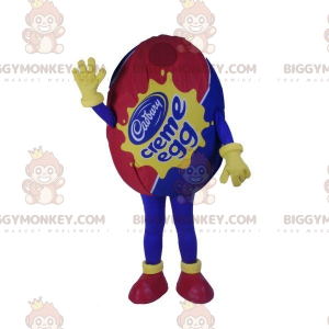 BIGGYMONKEY™ mascottekostuum met rood en blauw reuzenei.