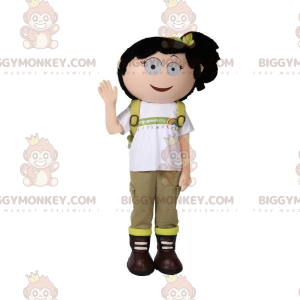 Fato de mascote menina BIGGYMONKEY™ com mochila. Traje de