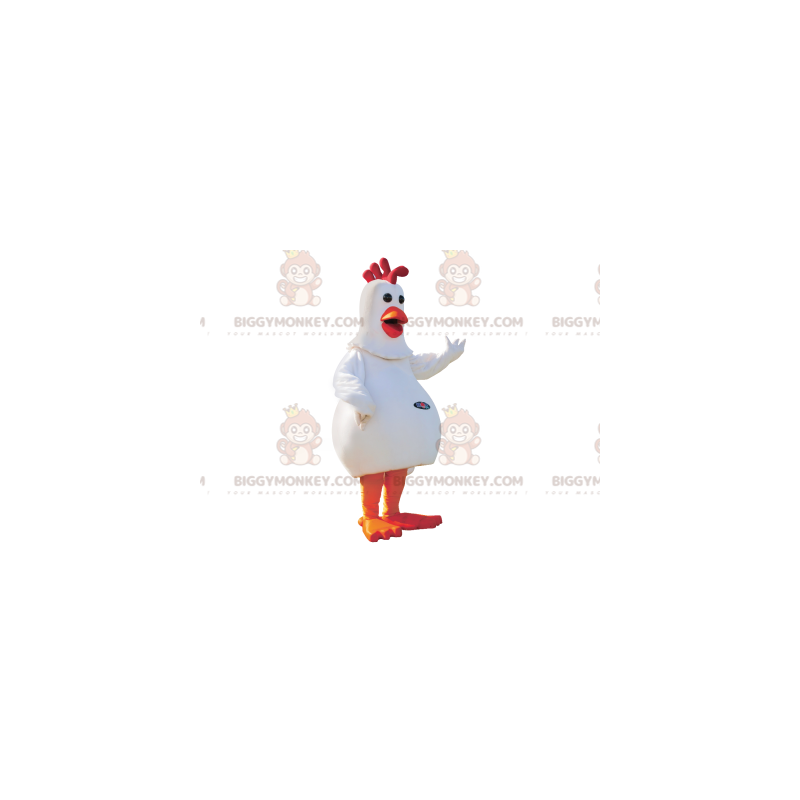 Fantasia de mascote de galinha gigante branca e vermelha