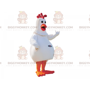 Lustiges weißes rundes Huhn BIGGYMONKEY™ Maskottchen-Kostüm -