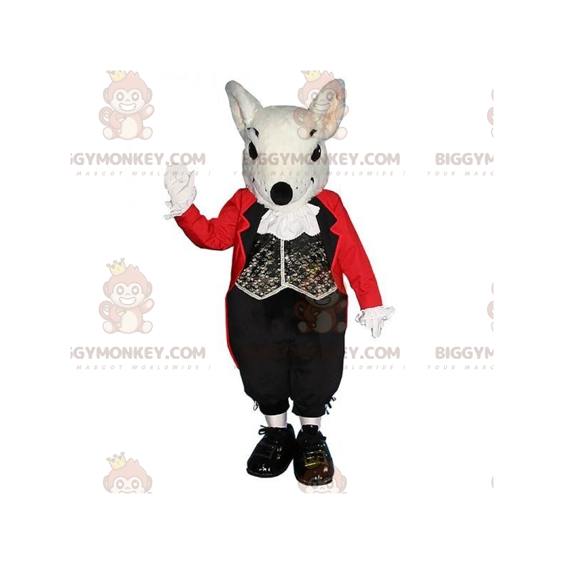 Traje de mascote de rato branco BIGGYMONKEY™ com terno elegante