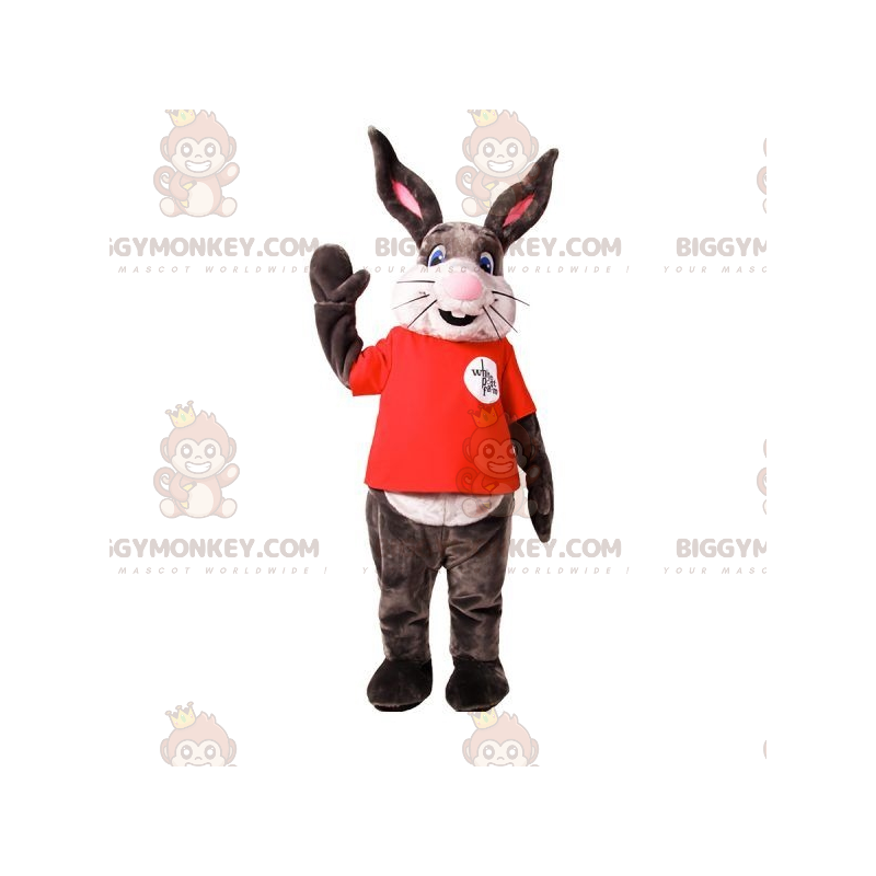 Very Smiling Gray and White Bunny BIGGYMONKEY™ Mascot Costume –