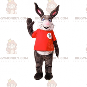 Mycket leende grå och vit kanin BIGGYMONKEY™ maskotdräkt -
