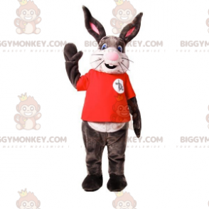 Very Smiling Gray and White Bunny BIGGYMONKEY™ Mascot Costume –