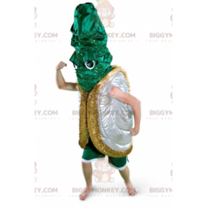 Costume mascotte BIGGYMONKEY™ conchiglia argento verde e oro -