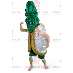 Disfraz de mascota BIGGYMONKEY™ de concha plateada, verde y