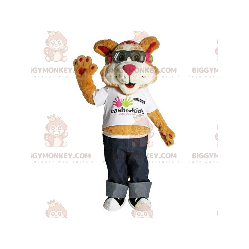 Brown and White Cat BIGGYMONKEY™ Mascot Costume with Glasses -