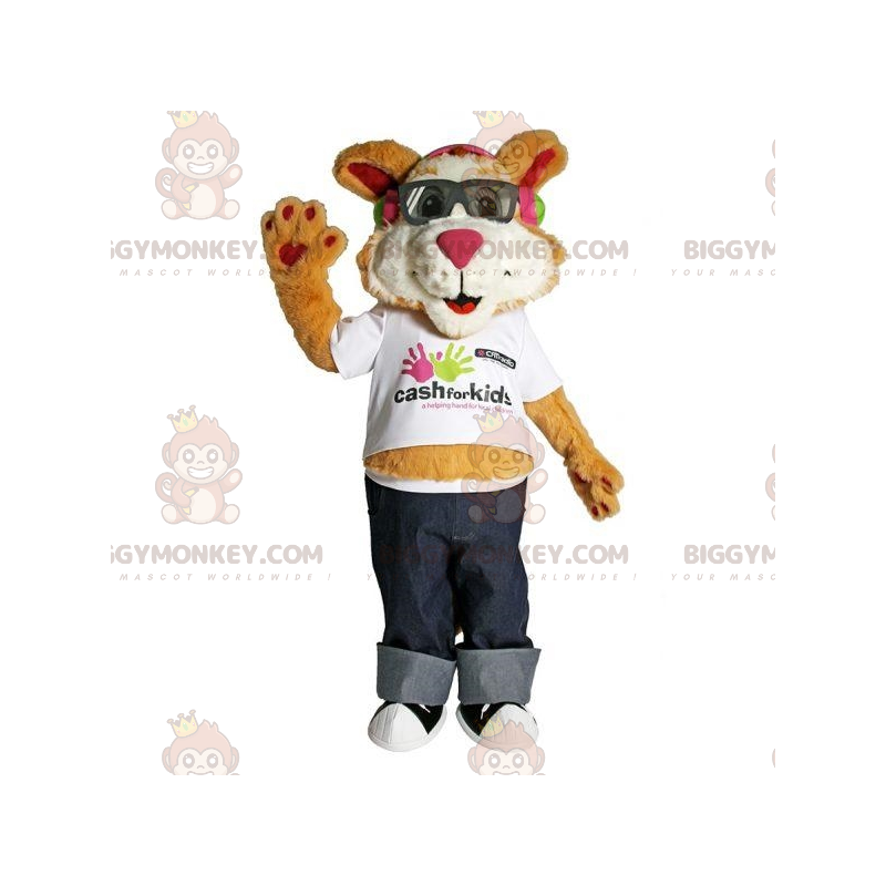 Disfraz de mascota gato marrón y blanco BIGGYMONKEY™ con gafas