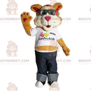 Brun og hvid kat BIGGYMONKEY™ maskotkostume med briller -