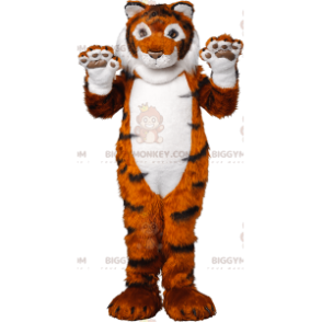 Soft and Furry Orange Black and White Tiger BIGGYMONKEY™ Mascot