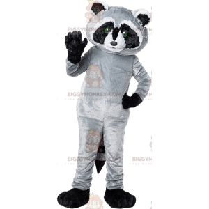 Costume da mascotte gigante nero grigio e procione bianco