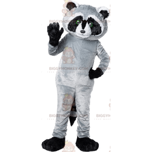 Jättesvart grå och vit tvättbjörn BIGGYMONKEY™ maskotdräkt -