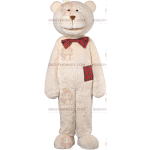 BIGGYMONKEY™ Costume da mascotte Teddy beige con papillon