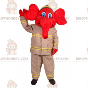 BIGGYMONKEY™ maskotkostume Rød elefant i brandmandstøj -