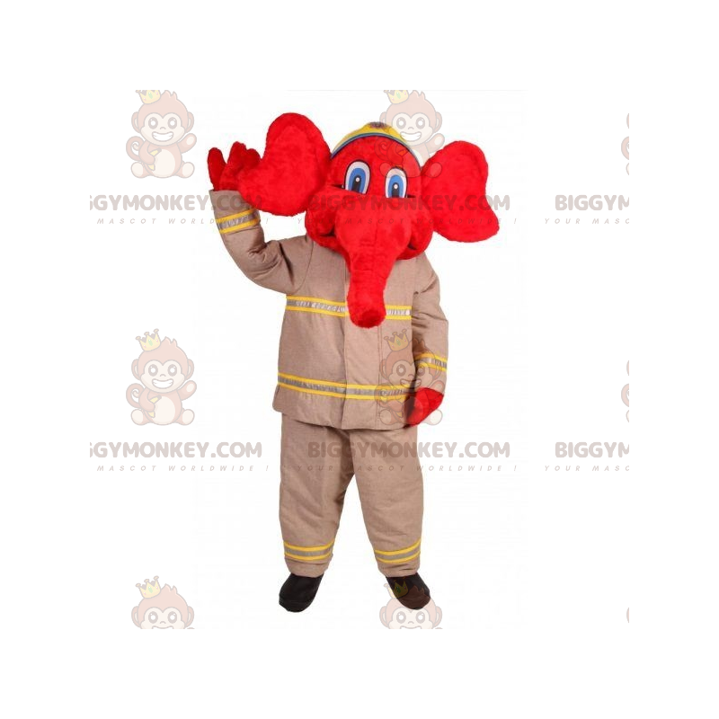 BIGGYMONKEY™ maskotkostume Rød elefant i brandmandstøj -
