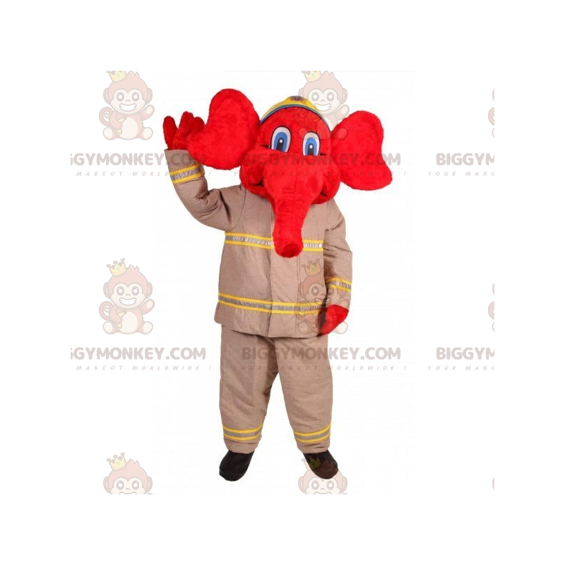 BIGGYMONKEY™ Maskottchenkostüm Roter Elefant im Feuerwehrkostüm