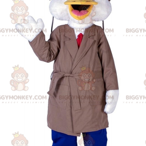 Ankka BIGGYMONKEY™ maskottiasu, jossa pitkä takki ja solmio -