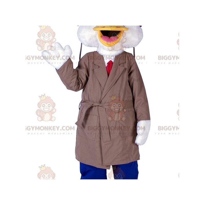 Traje de mascote Duck BIGGYMONKEY™ com casaco longo e gravata –