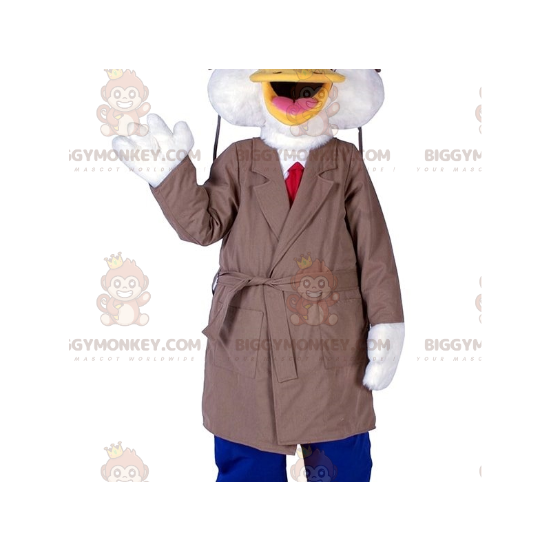 Στολή μασκότ πάπιας BIGGYMONKEY™ με μακρύ παλτό και γραβάτα -