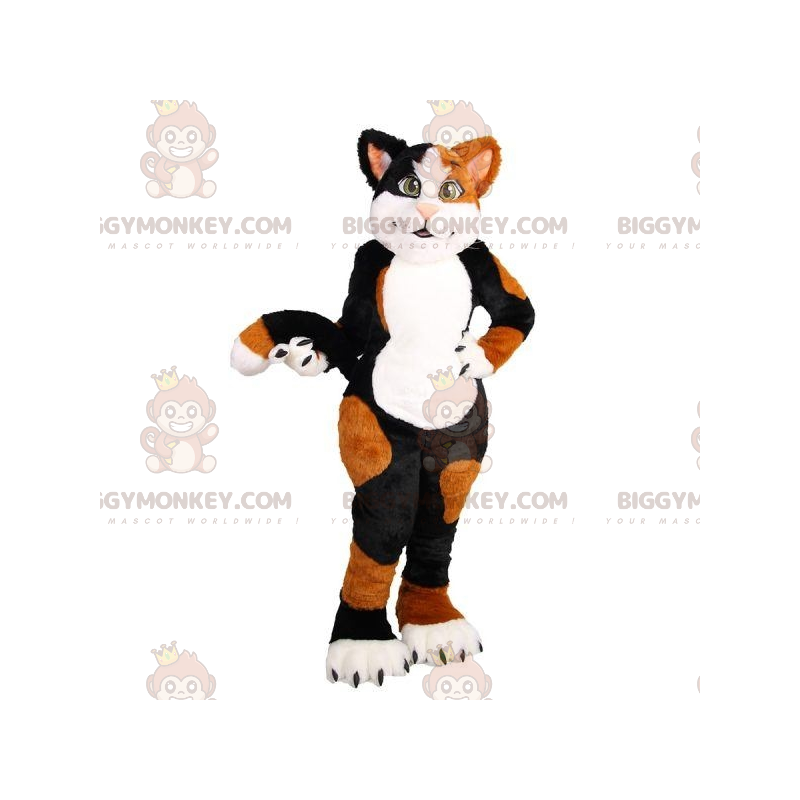 Costume de mascotte BIGGYMONKEY™ de chat blanc noir et marron