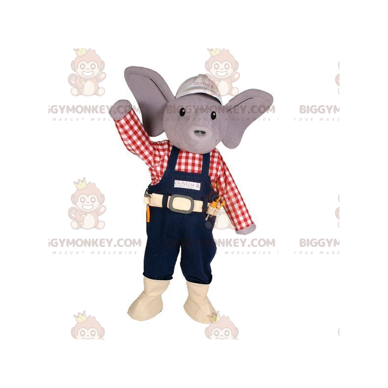 Traje de mascote BIGGYMONKEY™ Elefante cinza com roupa de