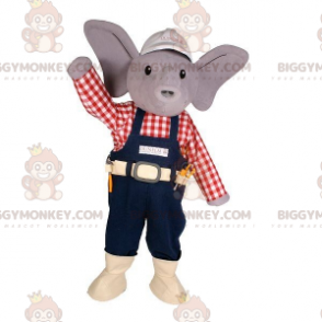 BIGGYMONKEY™ Mascottekostuum Grijze olifant in arbeidersoutfit
