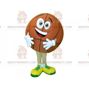 Kostým maskota BIGGYMONKEY™ s úsměvem a kulatým basketbalem –