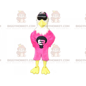 Costume de mascotte BIGGYMONKEY™ d'aigle rose blanc et jaune