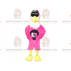Costume mascotte BIGGYMONKEY™ con aquila rosa bianca e gialla