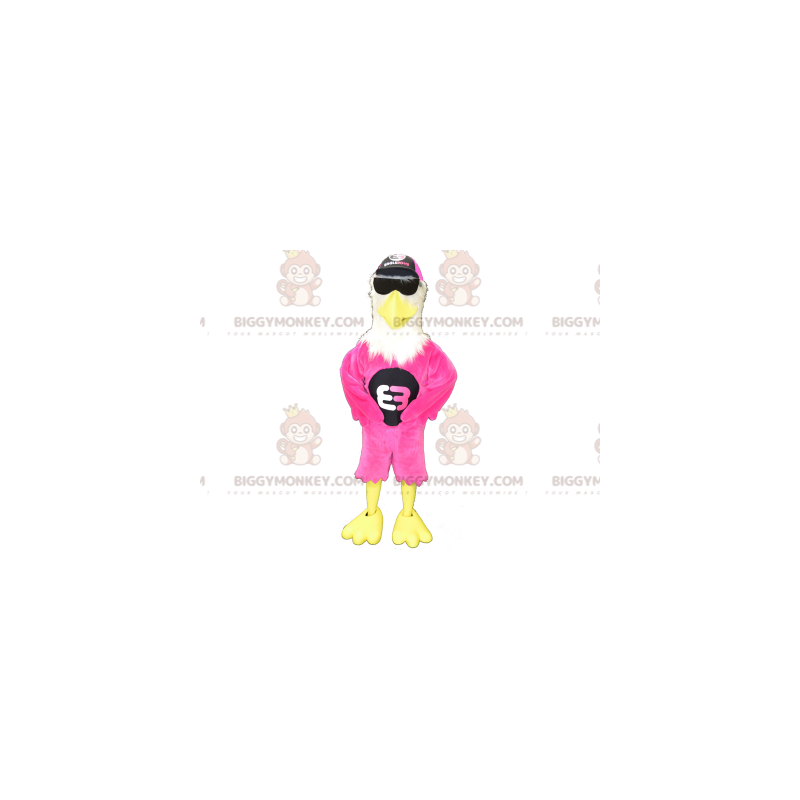 Traje de mascote de águia rosa branca e amarela BIGGYMONKEY™