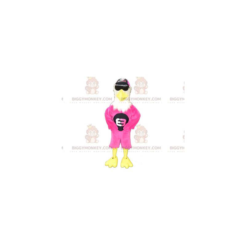 Vit och gul Rose Eagle BIGGYMONKEY™ maskotdräkt med glasögon -