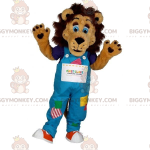 BIGGYMONKEY™ Brown Lion Mascot Costume With Colorful Overalls –