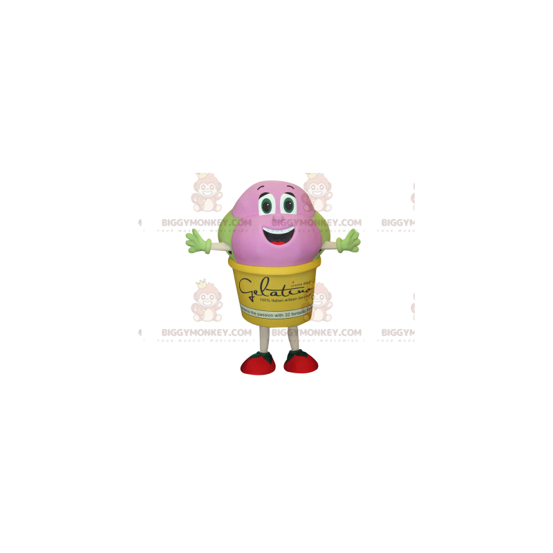 Costume da mascotte BIGGYMONKEY™ giallo rosa e verde Giant Ice