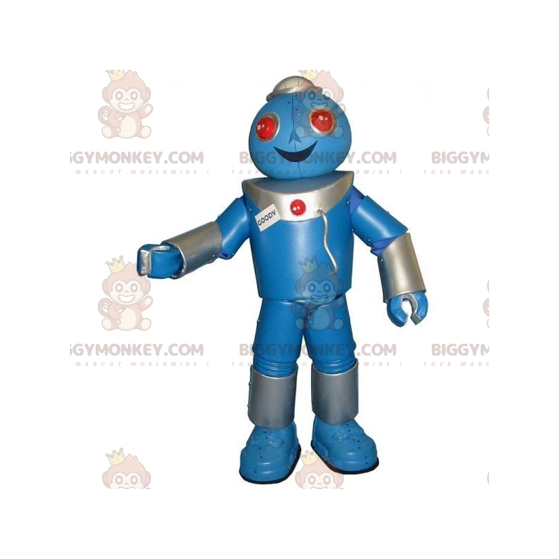 Costume de mascotte BIGGYMONKEY™ de robot géant gris et bleu.