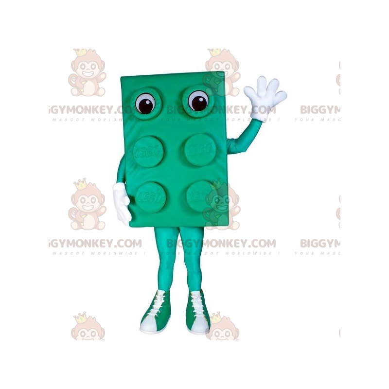 Costume de mascotte BIGGYMONKEY™ de pièce de Lego verte jeu de