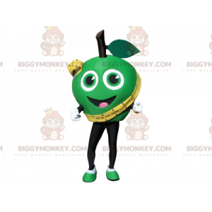 Traje de mascote BIGGYMONKEY™ de maçã verde muito sorridente.