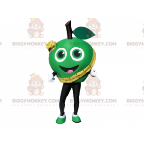 Traje de mascote BIGGYMONKEY™ de maçã verde muito sorridente.