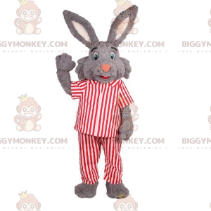 BIGGYMONKEY™ Mascottekostuum grijs konijn in gestreepte pyjama