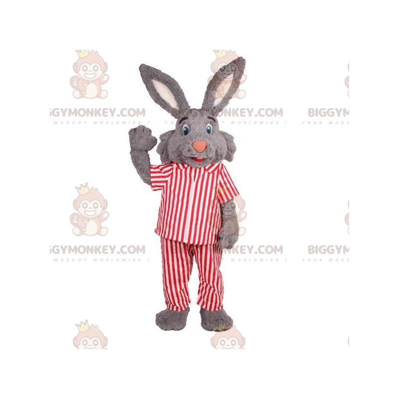 BIGGYMONKEY™ Mascot Costume Gray Rabbit In Striped Pajamas -