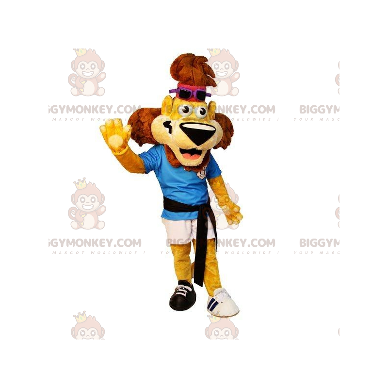 Costume de mascotte BIGGYMONKEY™ de lion sportif jaune et
