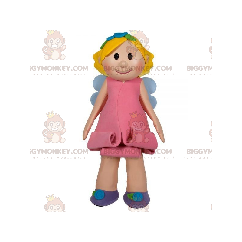 BIGGYMONKEY™ Mascot Costume Blonde Fairy Girl with Pink Dress -