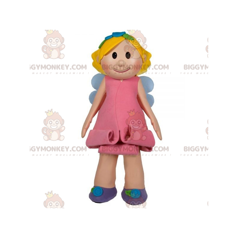 BIGGYMONKEY™ maskotkostume Blond fepige med lyserød kjole -