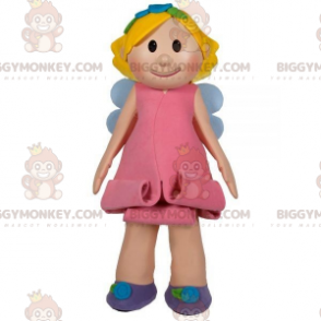 BIGGYMONKEY™ Mascot Costume Blonde Fairy Girl with Pink Dress –